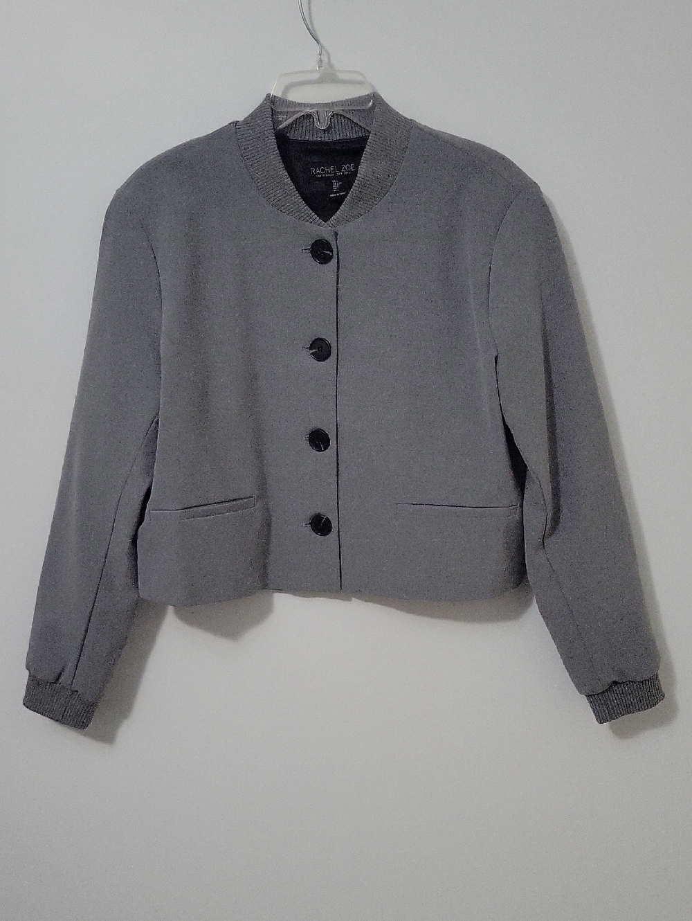 Rachel Zoe Gray Button-Front Cropped Jacket, Size Large